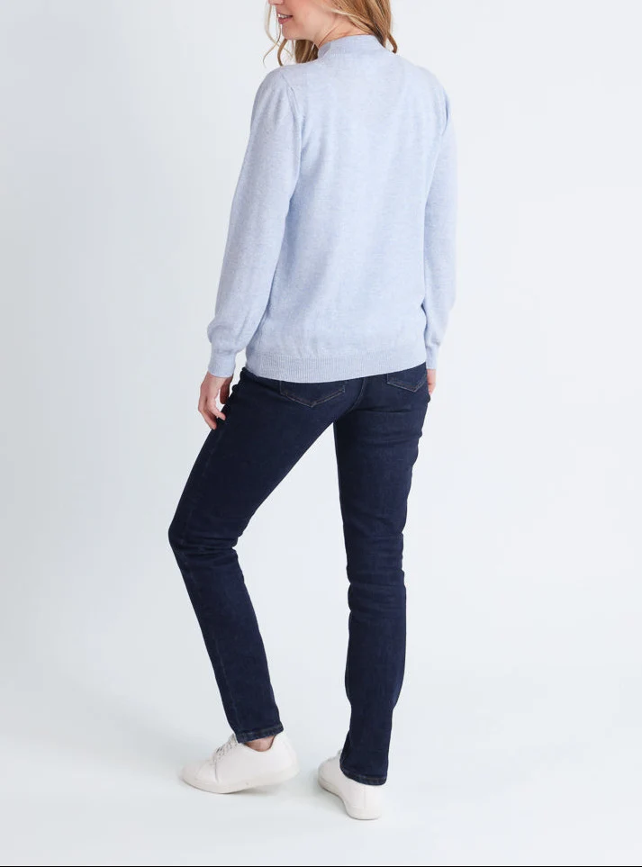Pull col cheminée femme 100% cachemire Bleu Chambray