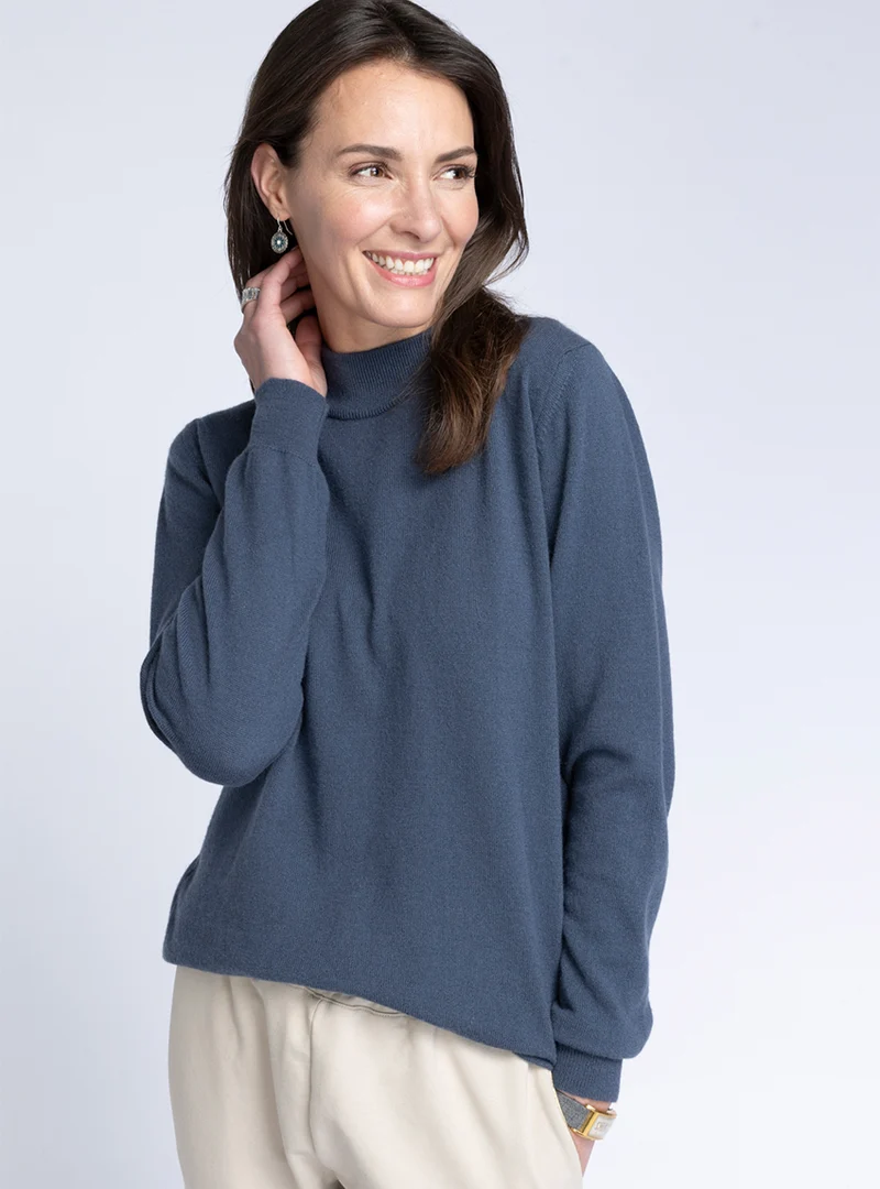 Pull col cheminée femme 100% cachemire Gris Cendré