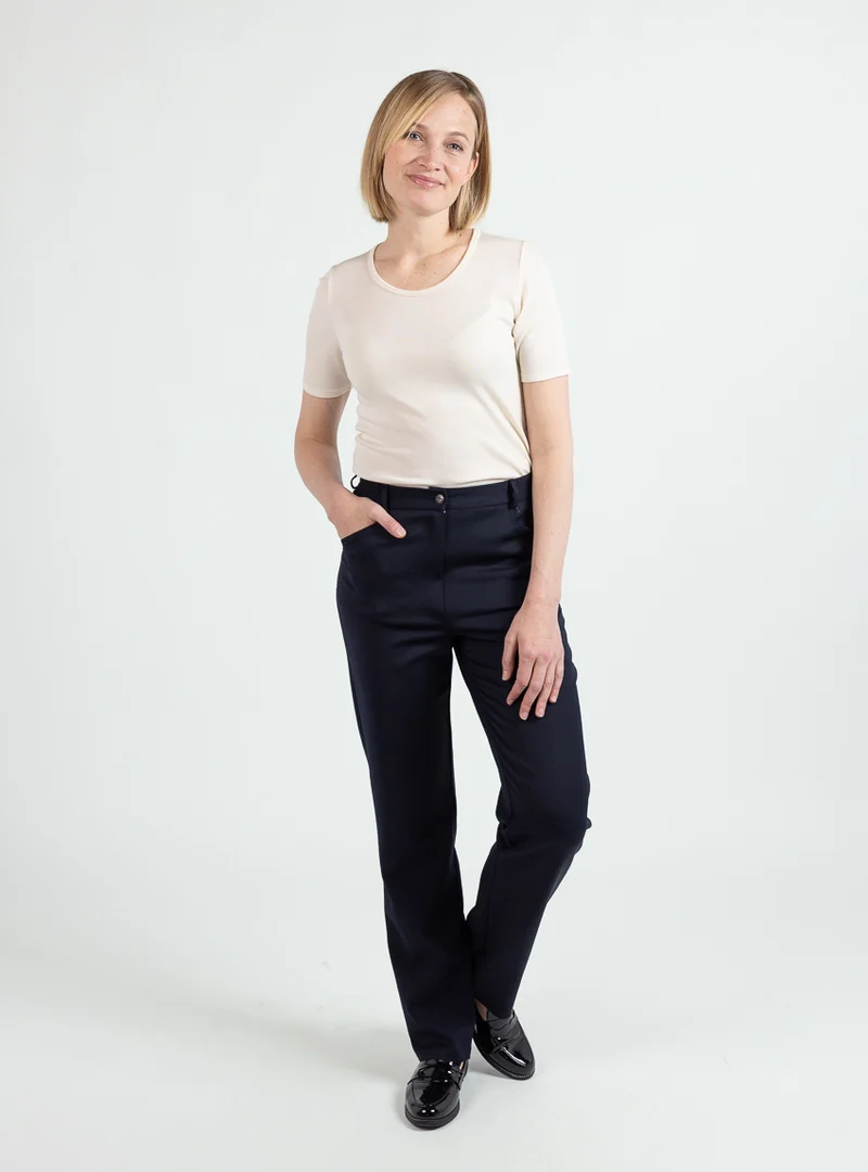 Pantalon femme en laine bleu marine