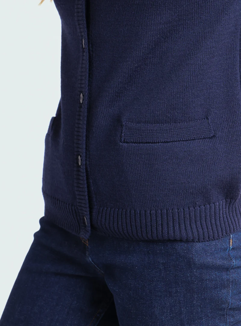 Cardigan femme en laine jersey épais Bleu Marine