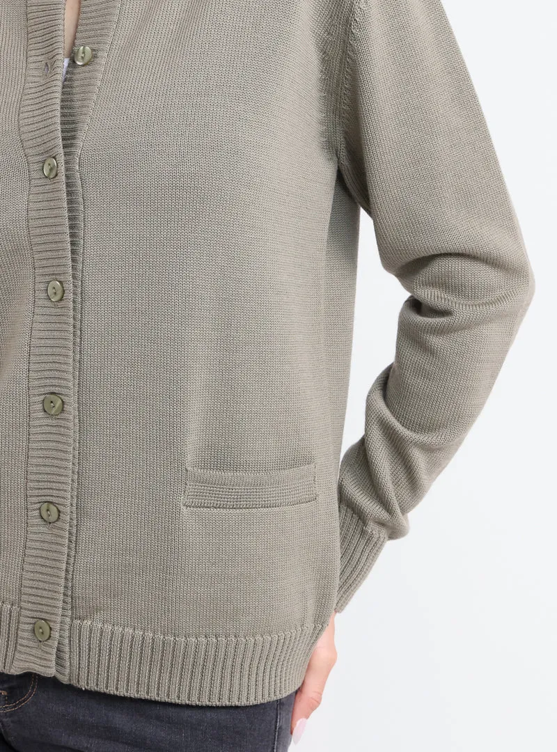 Cardigan femme en laine jersey épais Vert Olive