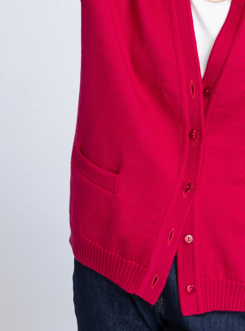 Gilet femme en laine rose rubis