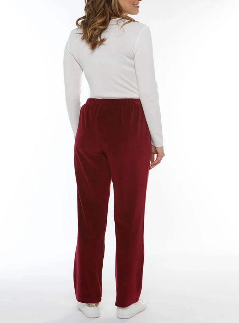 Pantalon velours femme rouge griotte