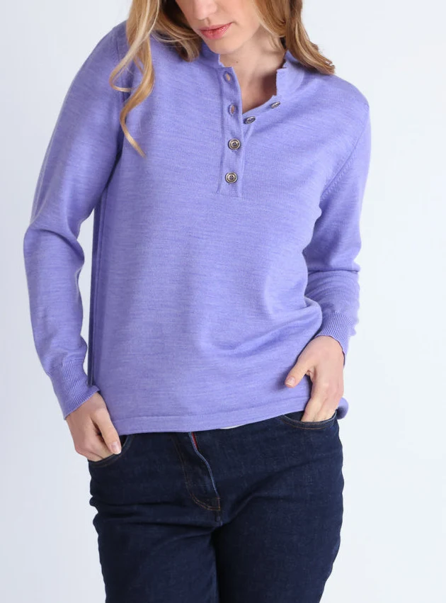 Pull femme col montant en laine mérinos Violet Parme
