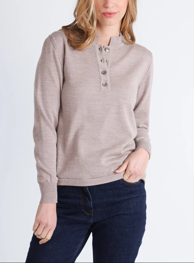 Pull femme col montant en laine mérinos Beige Sable