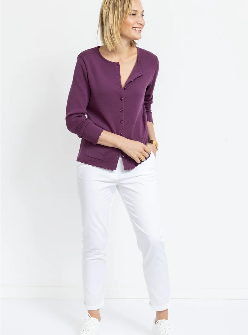 Cardigan femme en laine mérinos Violet Prune
