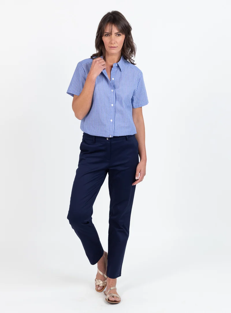 Pantalon chino femme en coton bleu marine