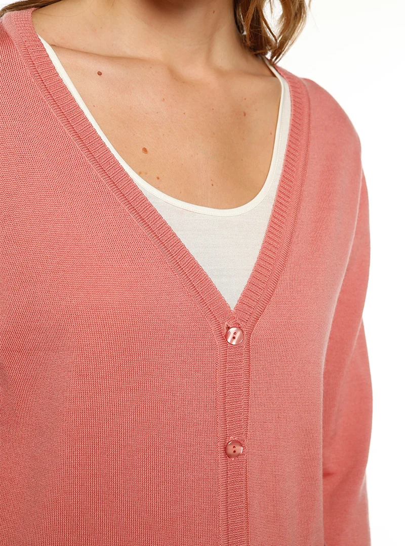 Gilet femme en laine merinos rose tomette