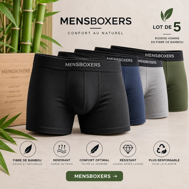 Boxers Homme en Fibre de Bambou – Lot de 5