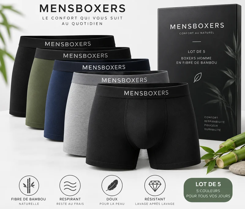 Boxers Homme en Fibre de Bambou – Lot de 5