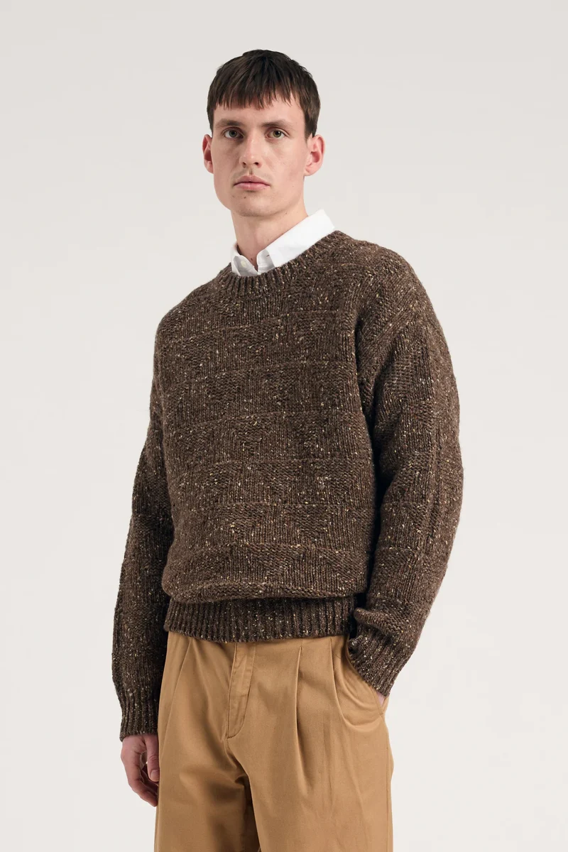 Norse Projects - Jonas Donegal Diamond Sweater - Seal Brown
