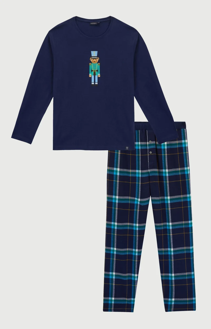 Pyjama en jersey épais et flanelle de coton - Mark