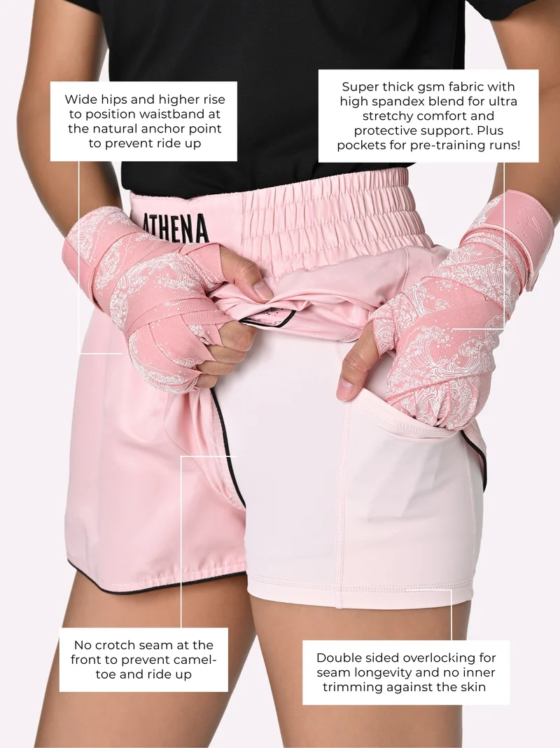 ATHENA FIGHTWEAR RYOKO MUAY THAI SHORTS (PINK/BLACK)