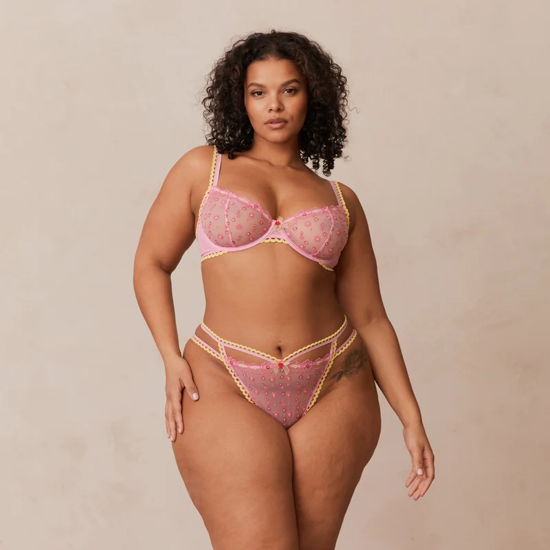 Daisy Embroidered Balcony Soutien-Gorge - Rose