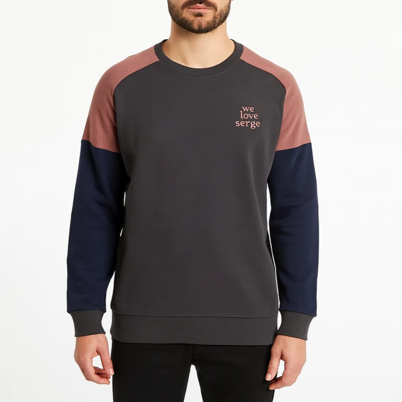 Sweat en molleton col rond WE LOVE SERGE gris anthracite en coton