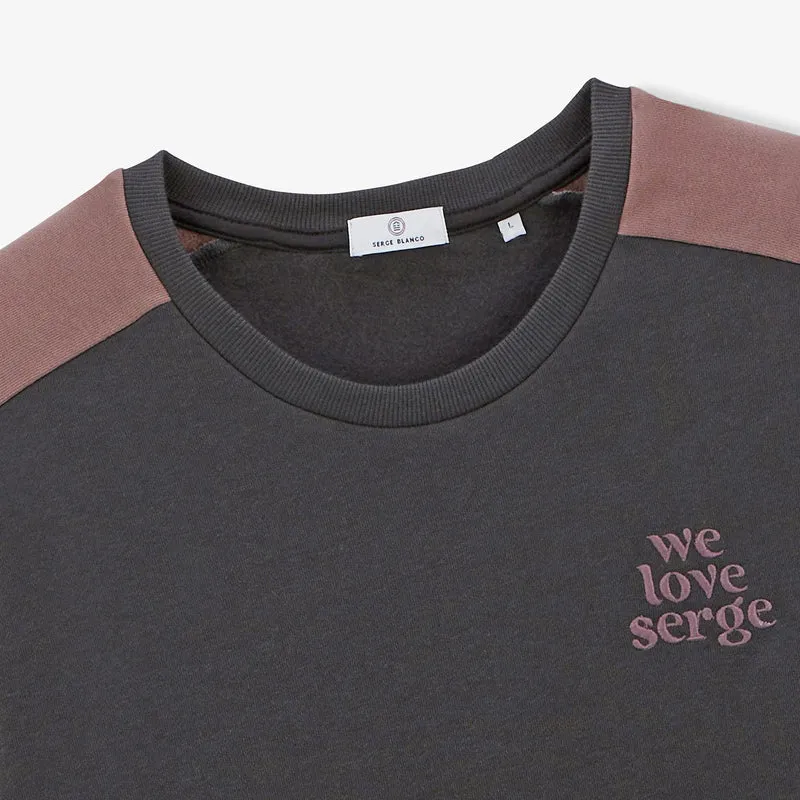 Sweat en molleton col rond WE LOVE SERGE gris anthracite en coton