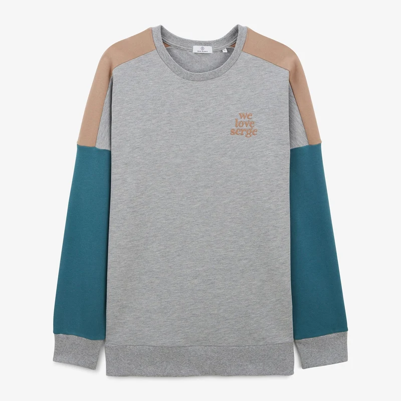 Sweat molleton col rond WE LOVE SERGE gris en coton