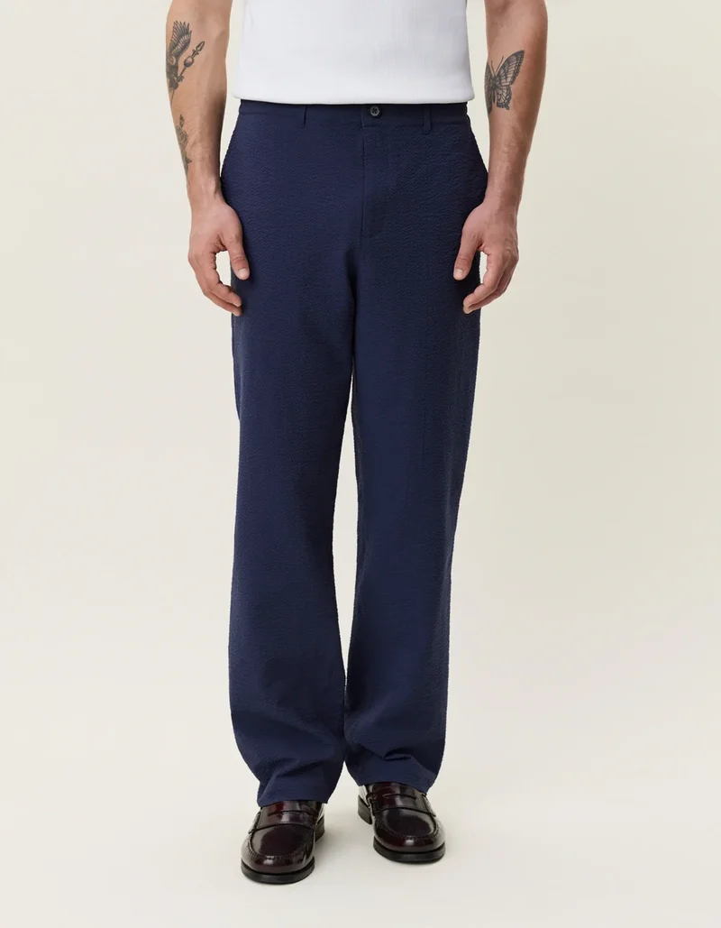 Les Deux Seersucker Suit Pants Dark Navy Blue