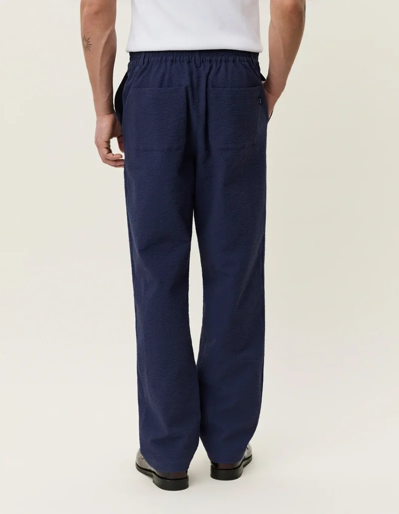 Les Deux Seersucker Suit Pants Dark Navy Blue