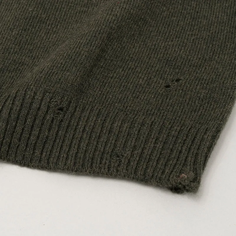 Still by Hand - Punched shetland sweater - Khaki