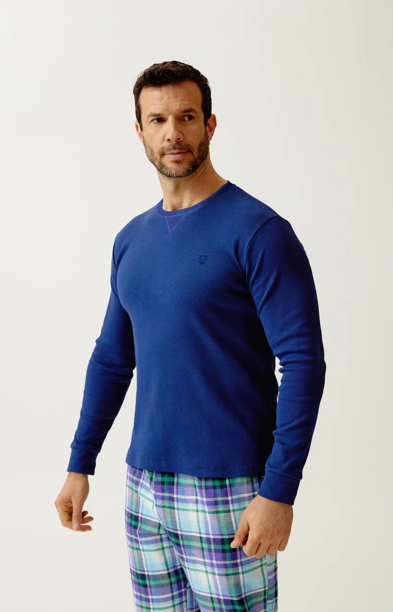 Tee-shirt manches longues en jersey de coton et modal - Minuit