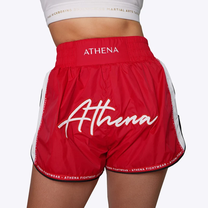 ATHENA FIGHTWEAR ALKE MUAY THAI SHORTS (RED)