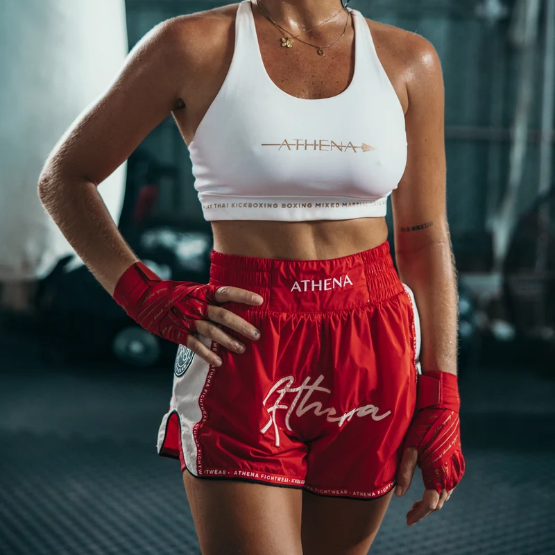 ATHENA FIGHTWEAR ALKE MUAY THAI SHORTS (RED)