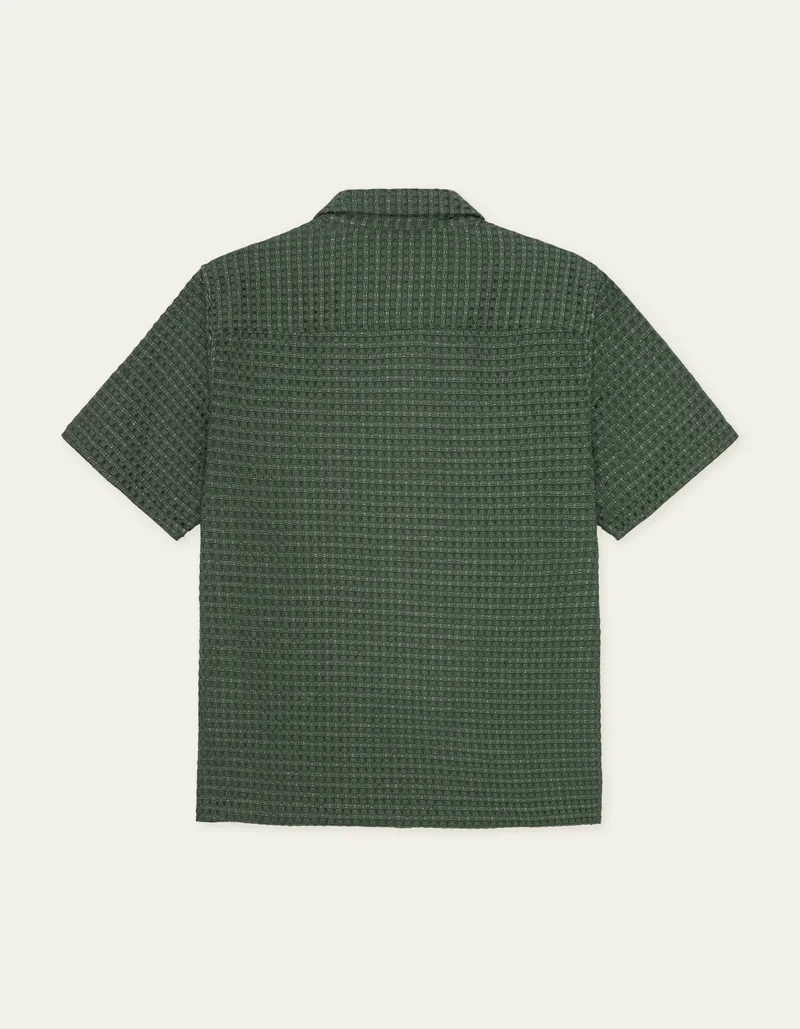Les Deux Check Seersucker SS Shirt Pine Green