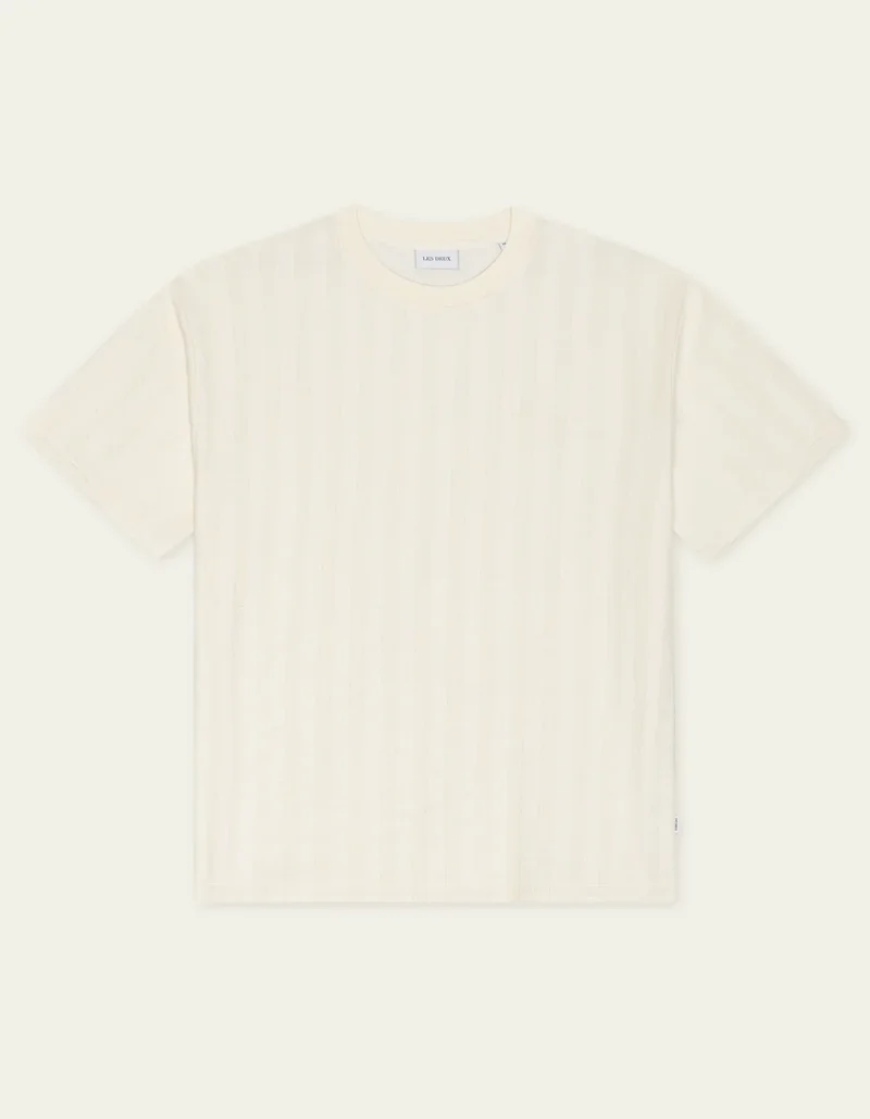 Les Deux Stripe Jacquard T-Shirt Eggnog White