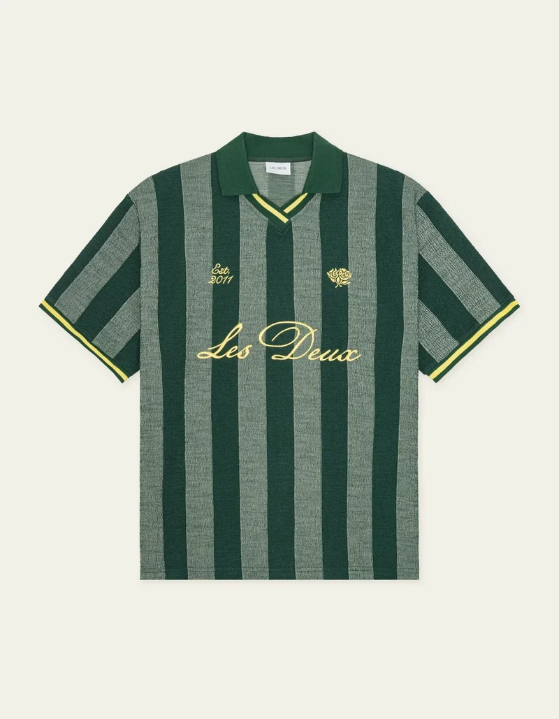 Les Deux Stripe Jacquard Football Jersey Pine Green