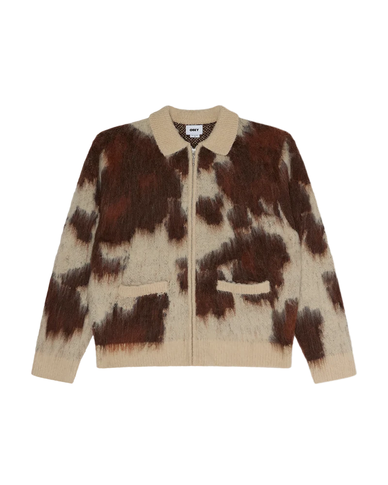 OBEY COW PATTERN ZIP SWEATER COW MULTI