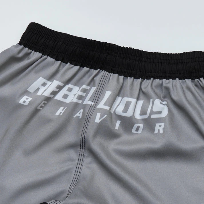 REBELLIOUS BEHAVIOR RBLS SP LOGO FIGHT SHORTS (SILVER)