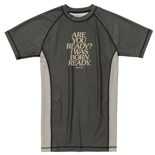 REBELLIOUS BEHAVIOR ARE YOU READY? HALF RASH GUARD (BROWN)
