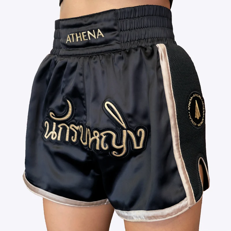ATHENA FIGHTWEAR ARTEMISIA MUAY THAI SHORTS (BLACK / GOLD)