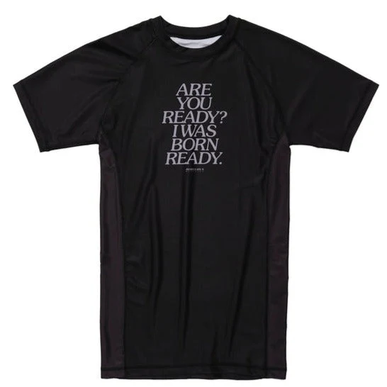 REBELLIOUS BEHAVIOR ARE YOU READY? HALF RASH GUARD (BLACK)