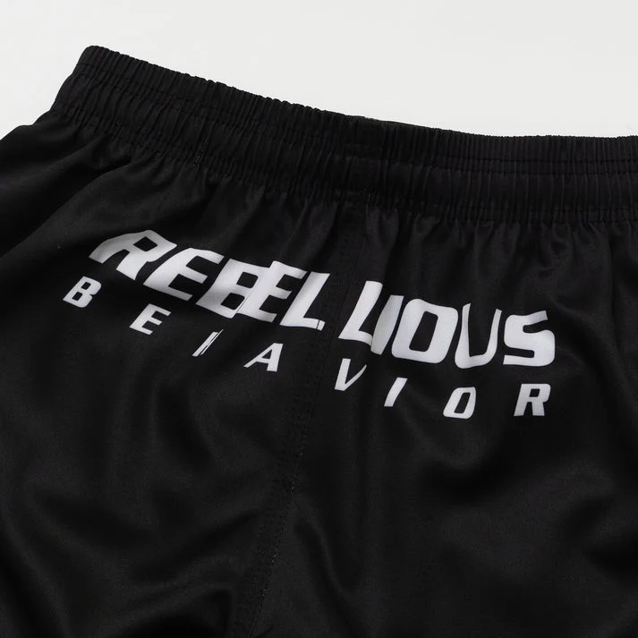 REBELLIOUS BEHAVIOR RBLS SP LOGO FIGHT SHORTS (BLACK)