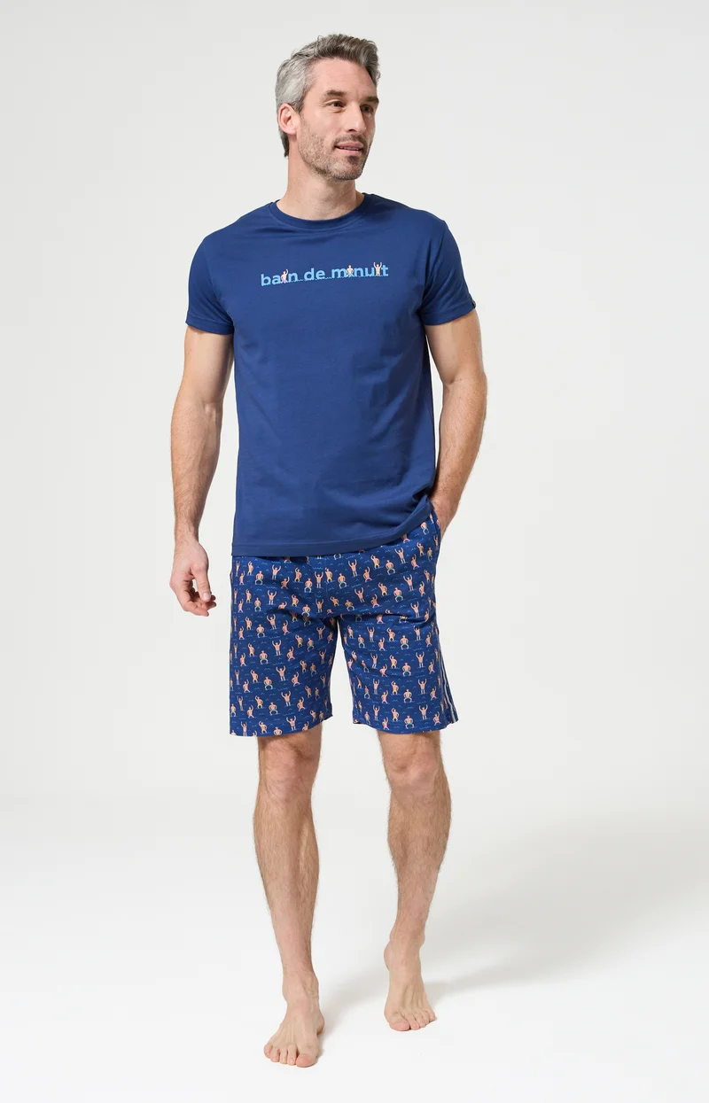 Pyjashort en jersey de coton léger - Bain de minuit