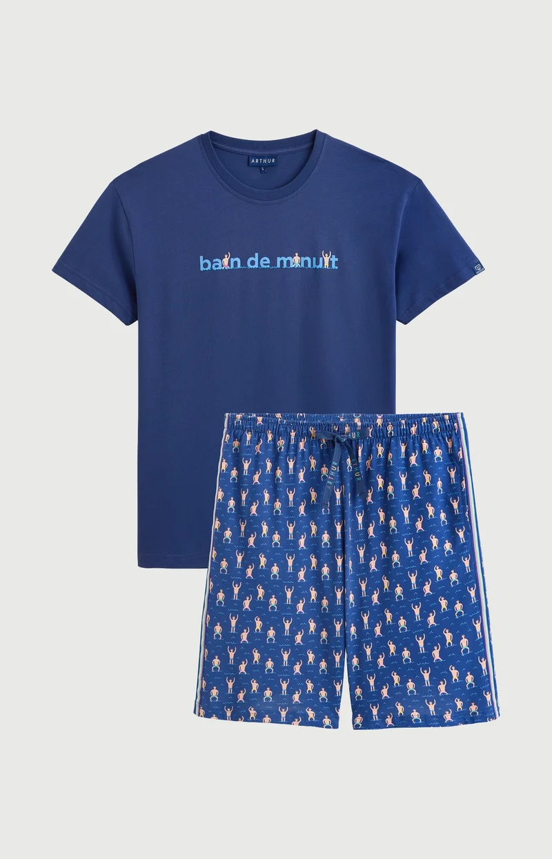 Pyjashort en jersey de coton léger - Bain de minuit