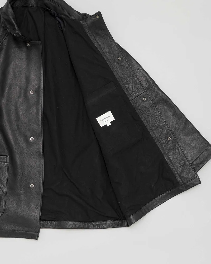 Leather Half Coat - Brown Charcoal