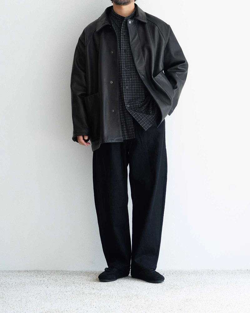 Leather Half Coat - Brown Charcoal
