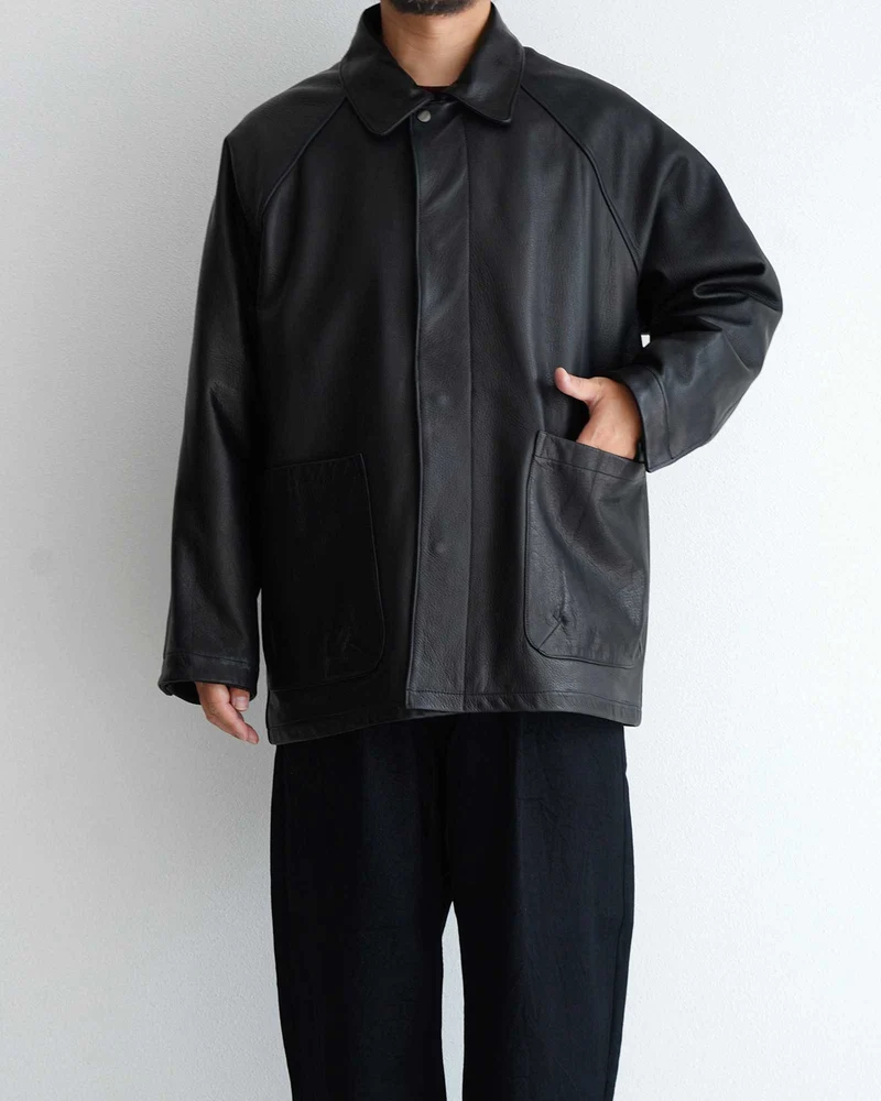 Leather Half Coat - Brown Charcoal