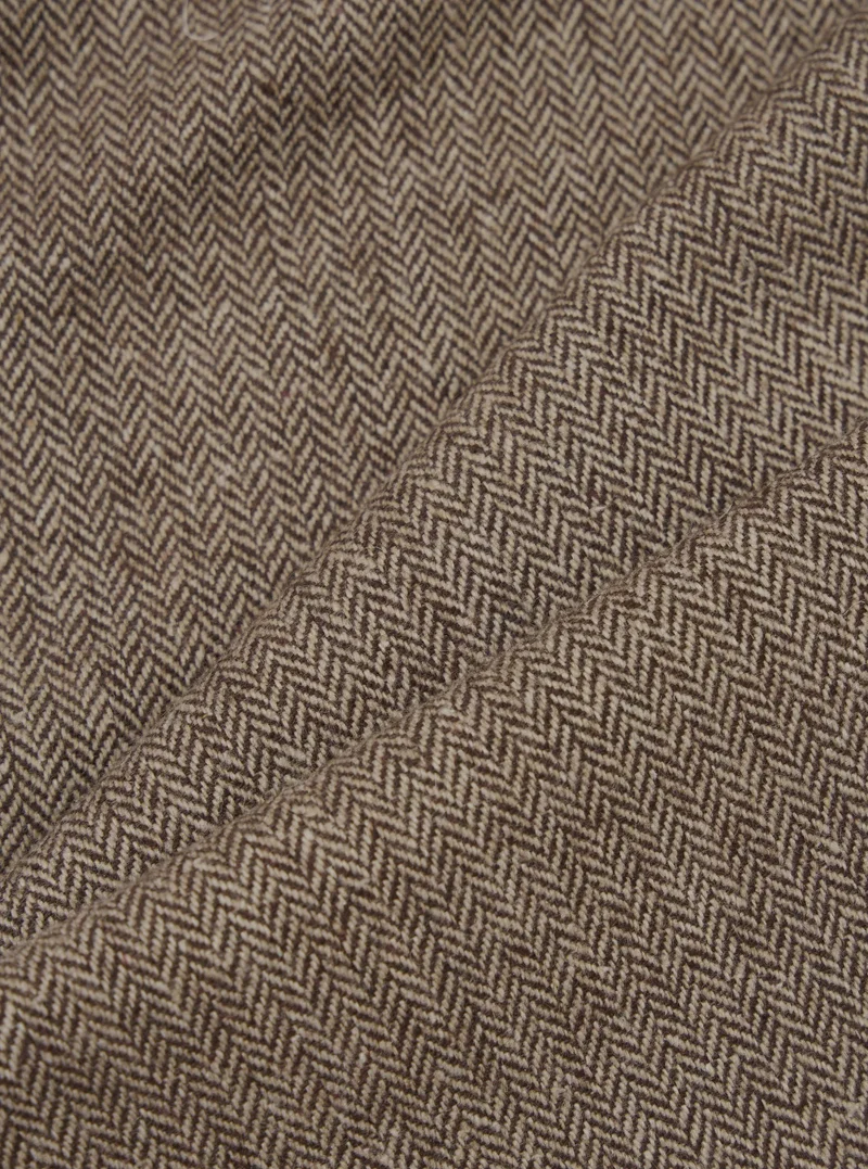 Wool Herringbone Pleated Track Pant - Brown