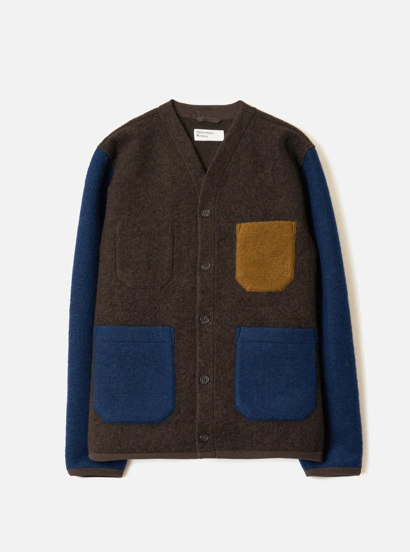 Wool Fleece Cardigan - Brown/indigo