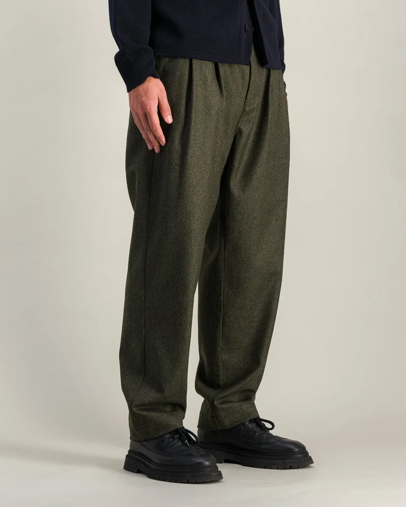 Double Pleats Flannel pants - Olive