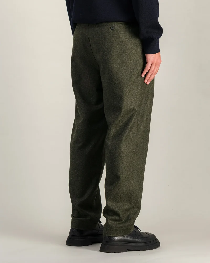 Double Pleats Flannel pants - Olive