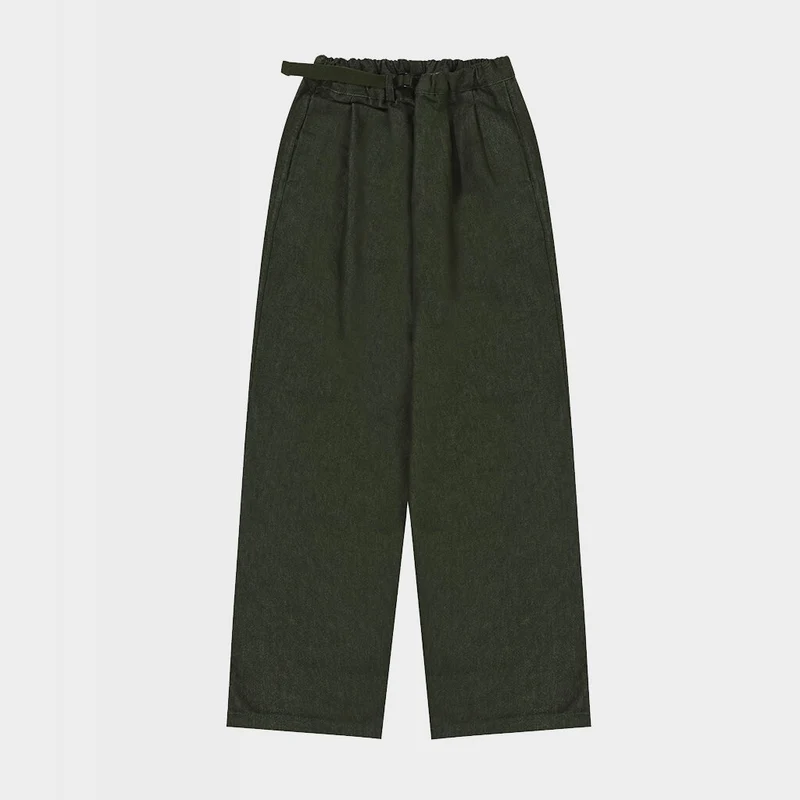 Two Tuck Wide Denim Pants- Khaki