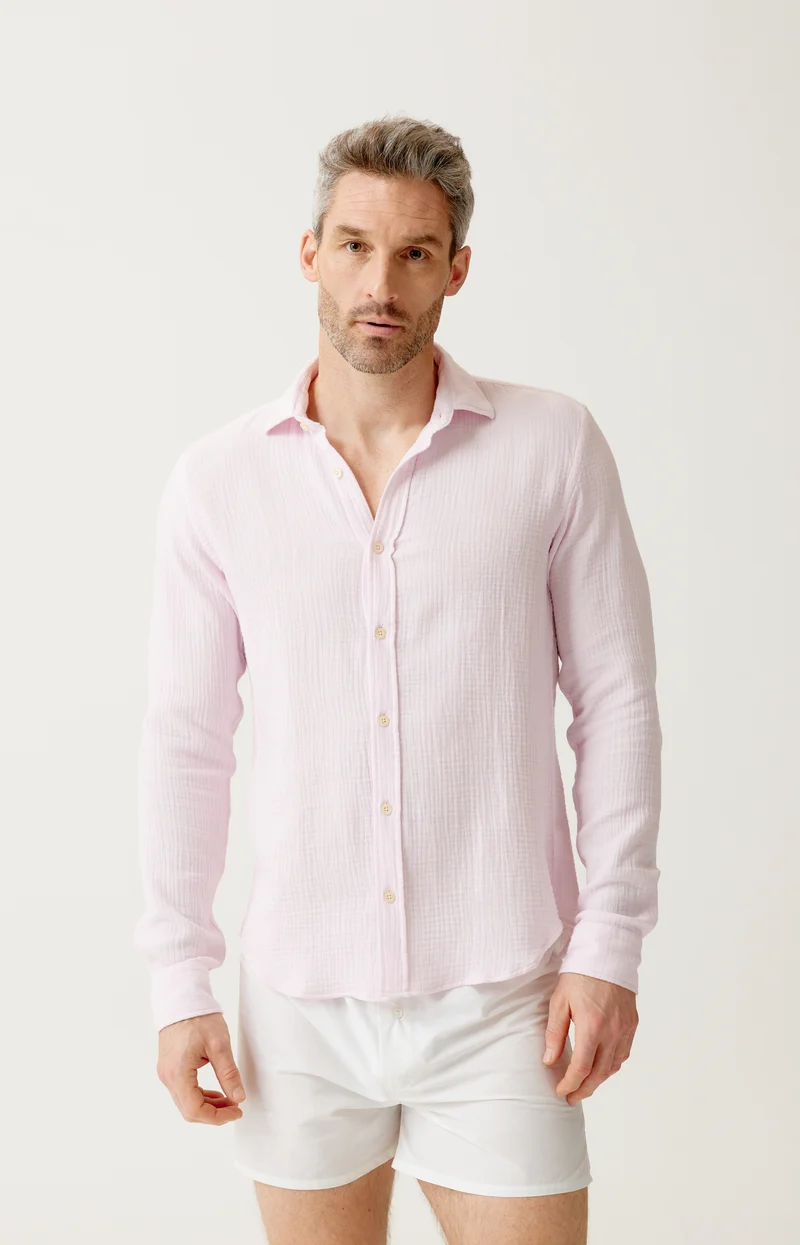 Chemise manches longues en gaze de coton - Rose