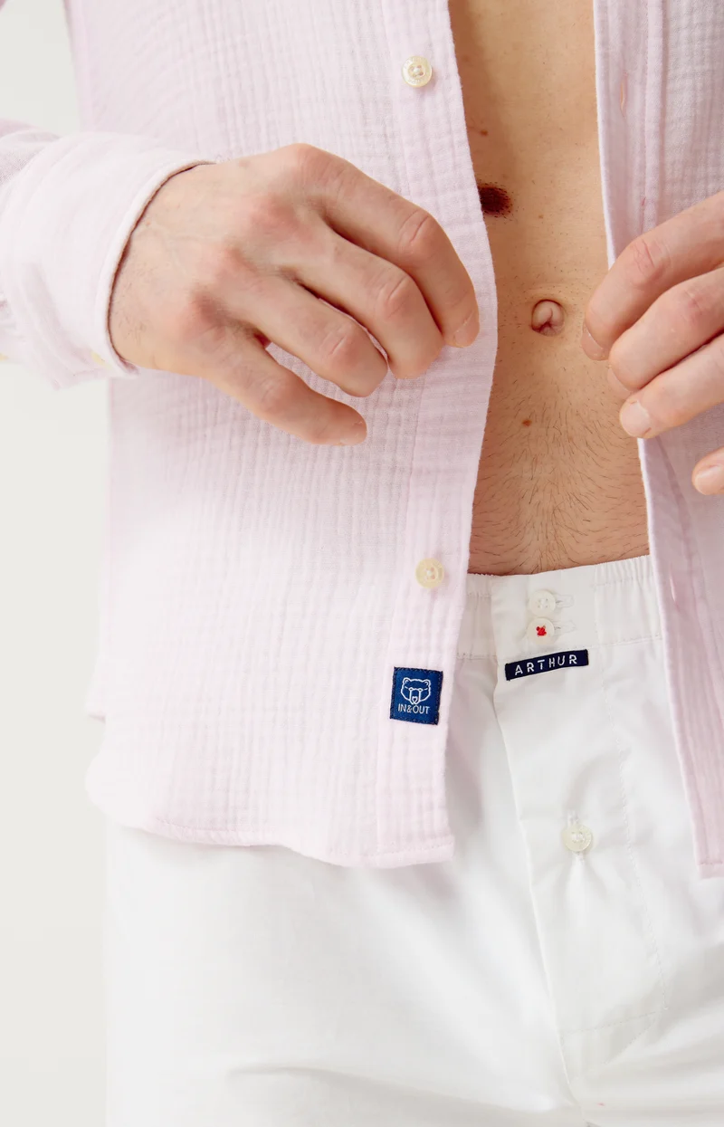 Chemise manches longues en gaze de coton - Rose