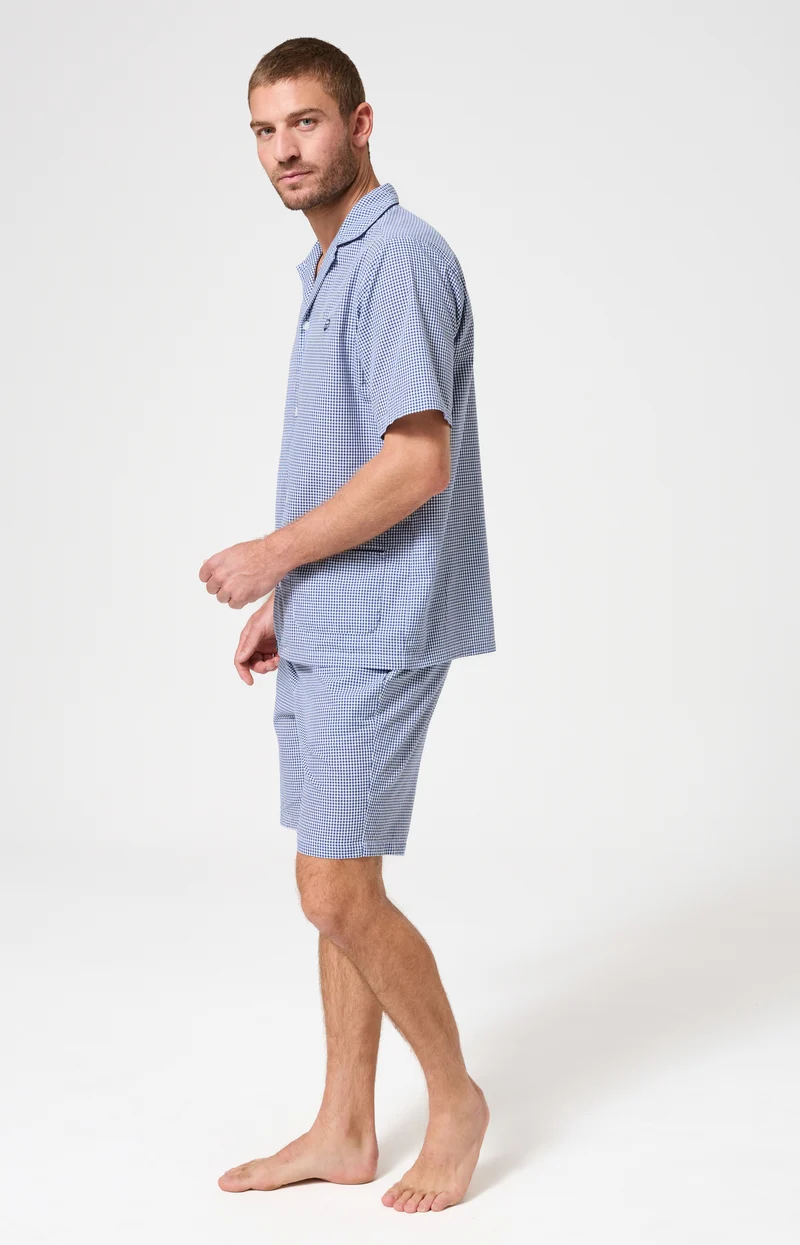 Pyjama court boutonné en popeline de coton - Vichy