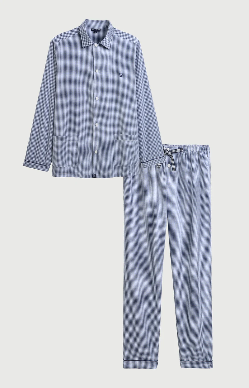 Pyjama boutonné en popeline de coton - Vichy